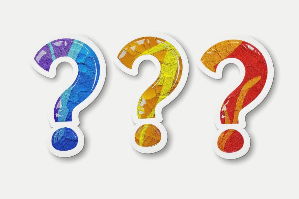 What to ask a painter before hiring — colorful question marks representing key questions homeowners should ask a painting contractor